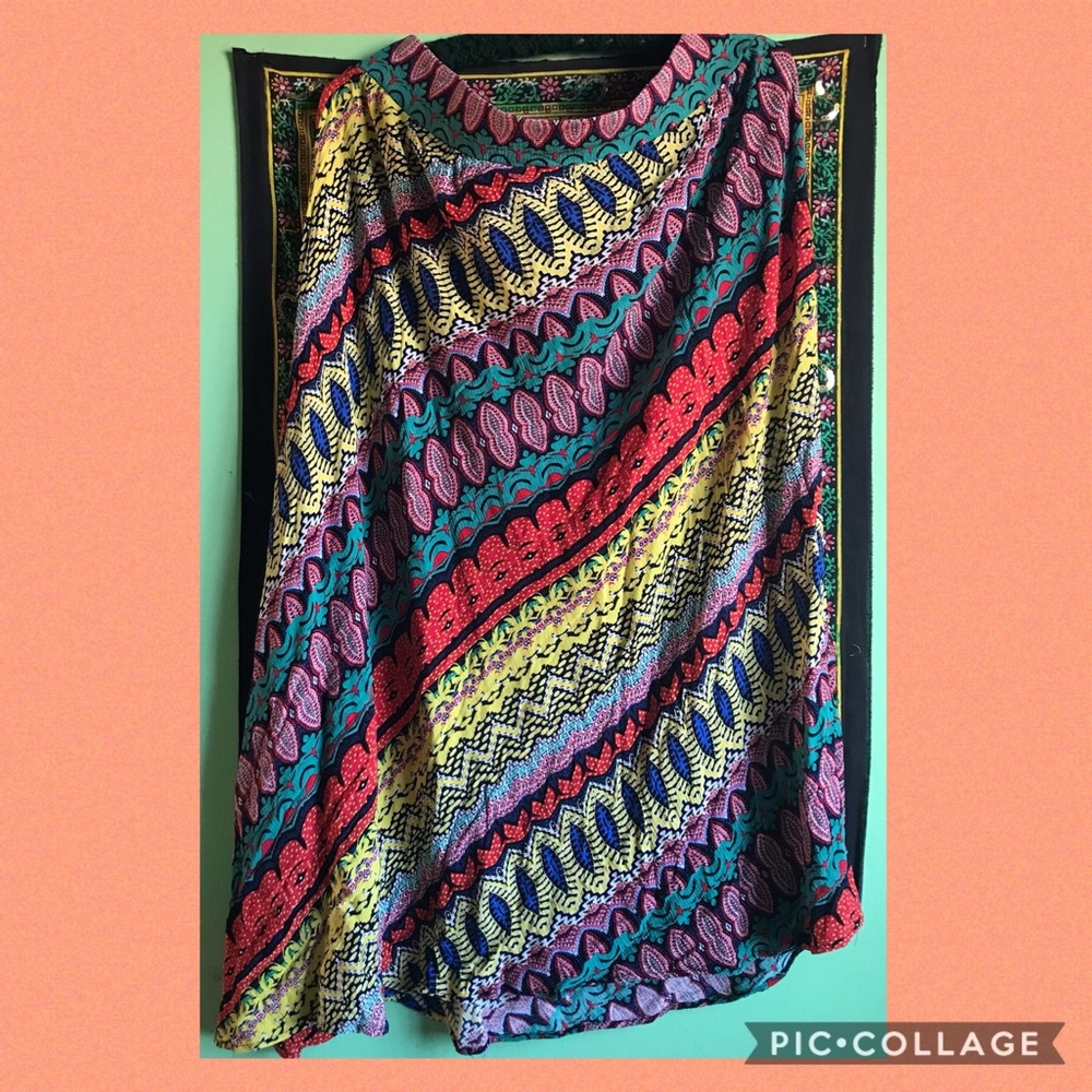 Mixed Print Asymmetric Maxi Skirt XL Petite